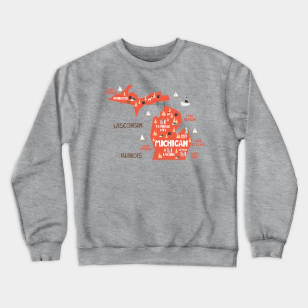 Michigan Illustrated Map Crewneck Sweatshirt by JunkyDotCom